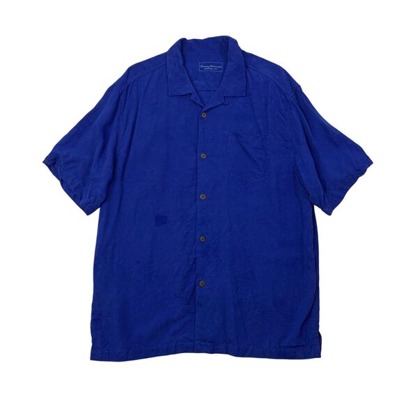 Tommy Bahama Shirt Mens L Large Ocean Blue Silk Short Sleeve Original Fit Hawaii - Picture 1 of 10